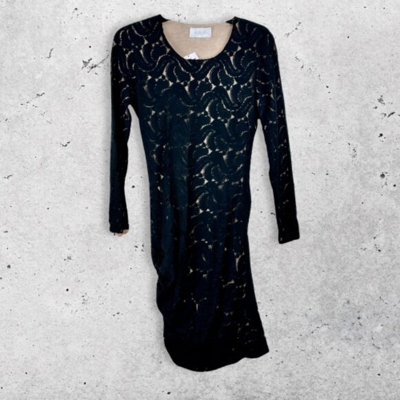 A.L.C. Scarlet Mini Dress‎ Long-Sleeve Black Lace Nude Lining Ruched Side W S - Picture 3 of 12
